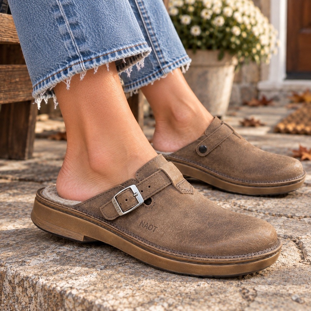 NAOT Clogs Leather Buckle Strap Lined Footbed Brown Mules Women's EU 40 US 9